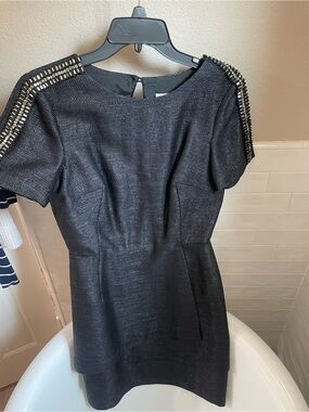 Veronica Beard Black Embellished Shoulder Mini Dress